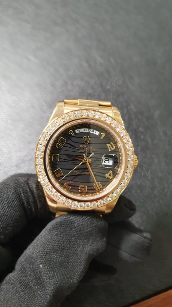 Rolex Day-Date II President II 218238 41mm Black Custom Diamond Bezel